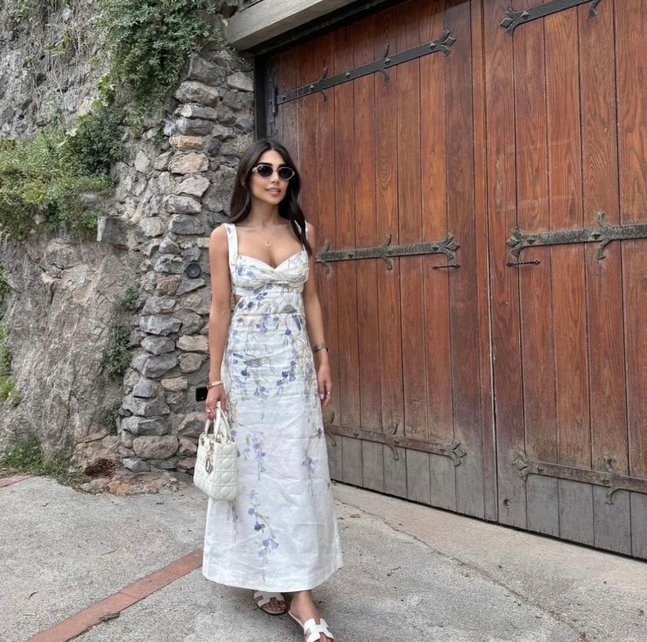 ZIMMERM*Flower and bird print backless suspender dress