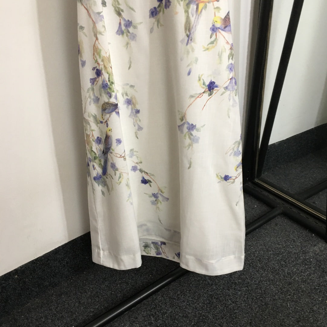 ZIMMERM*Flower and bird print backless suspender dress