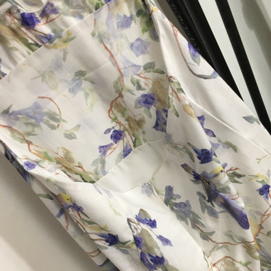 ZIMMERM*Flower and bird print backless suspender dress