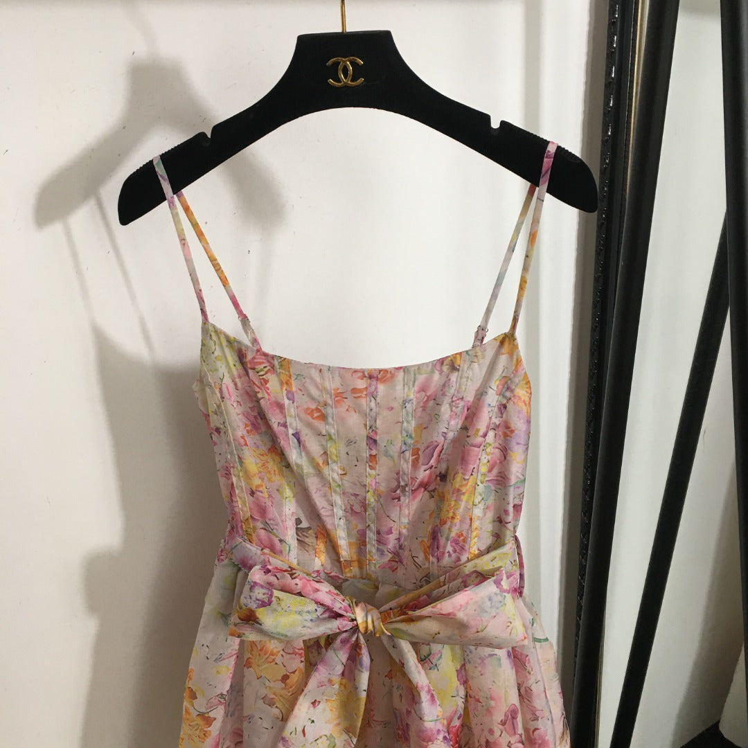 ZIMMERM*Pastoral style flower tie waist suspender dress