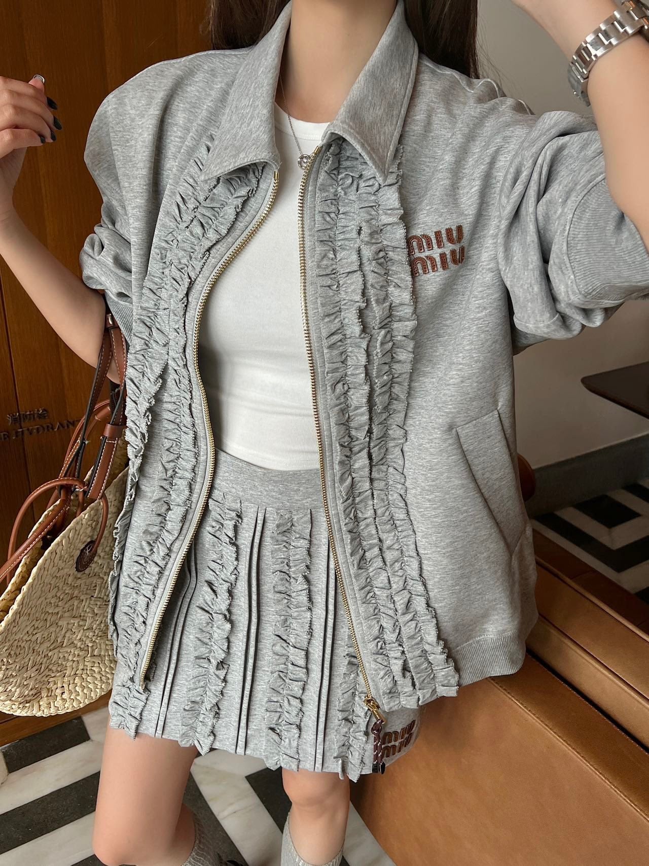 MIU* 25SS Sweater Jacket/Short Skirt