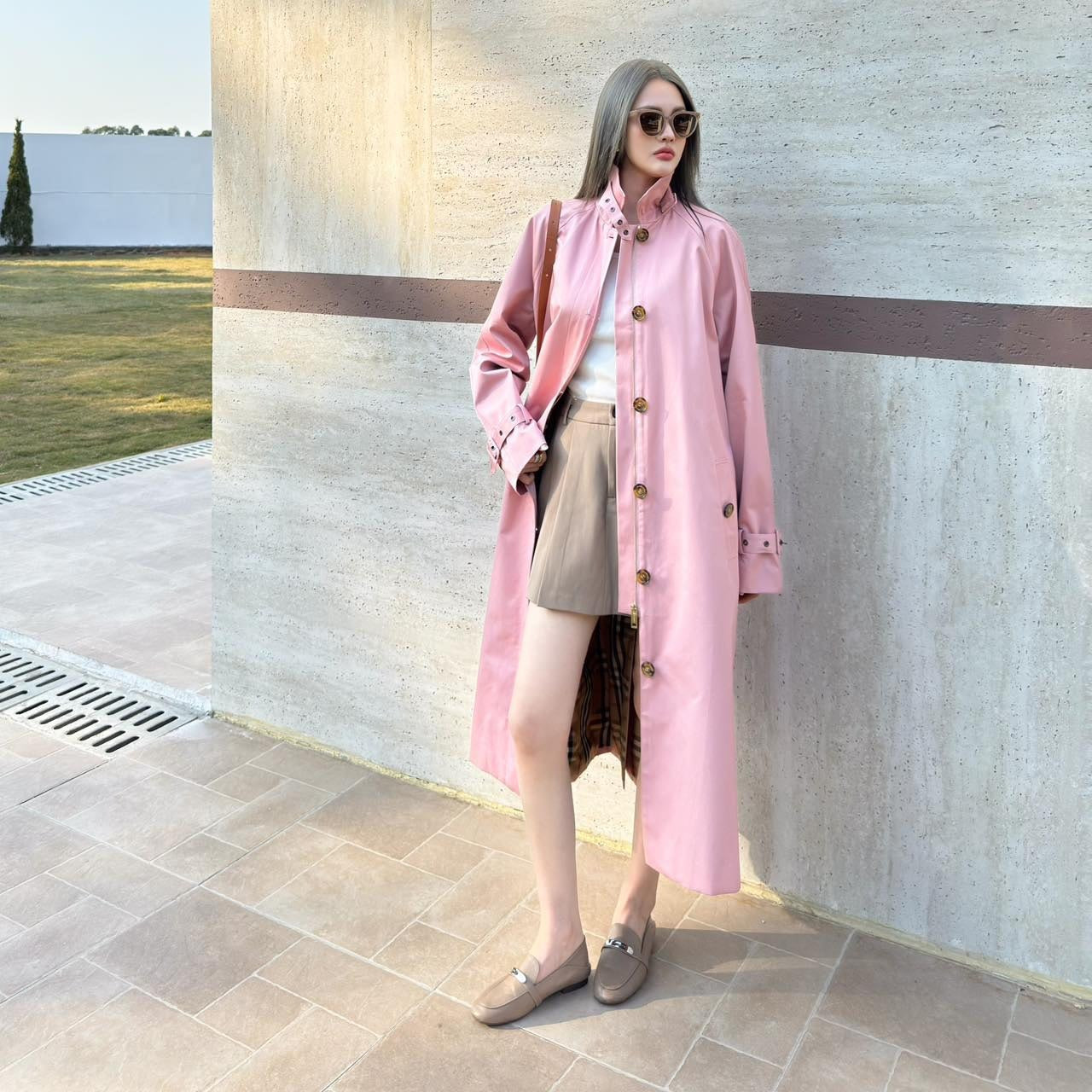 Burberr* 25SS Stand Collar Long Trench Coat