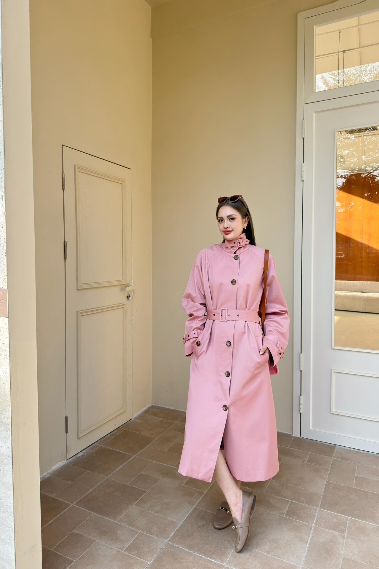 Burberr* 25SS Stand Collar Long Trench Coat