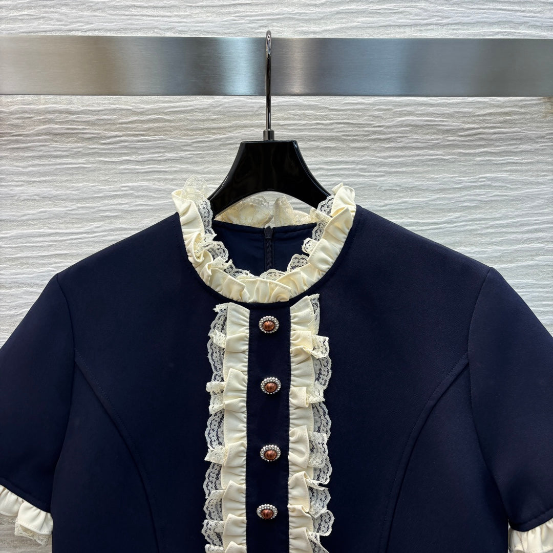 Valentino* 25SS contrast ear collar short-sleeved dress