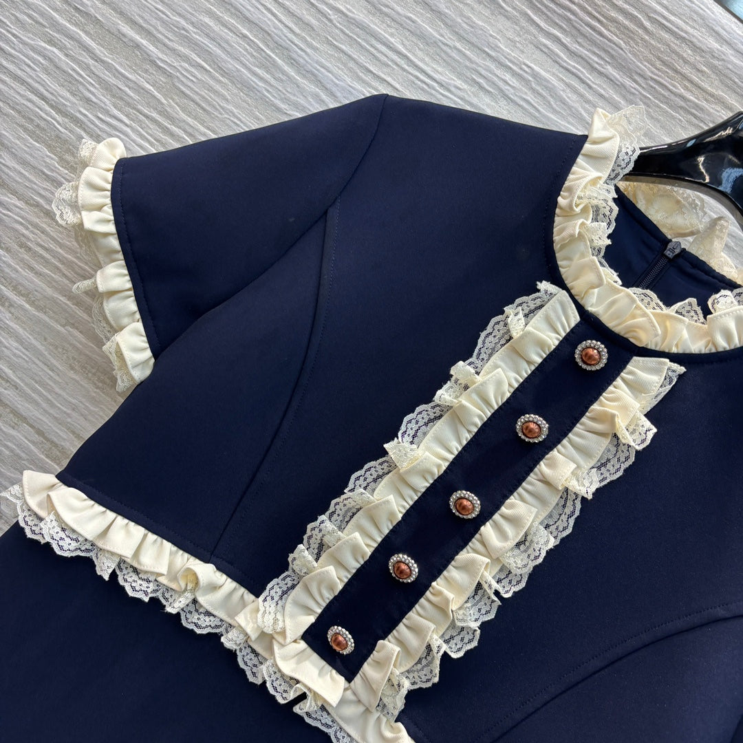 Valentino* 25SS contrast ear collar short-sleeved dress