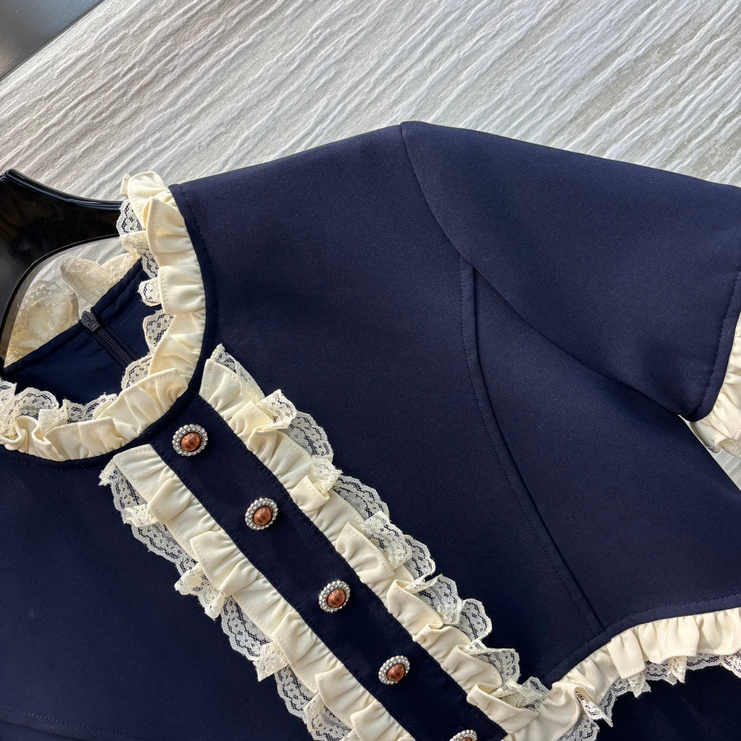 Valentino* 25SS contrast ear collar short-sleeved dress