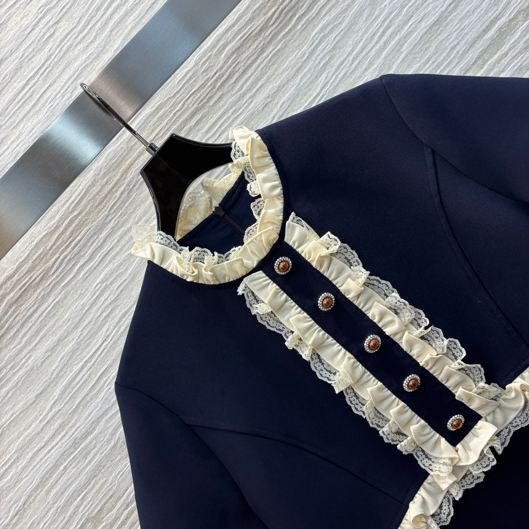 Valentino* 25SS contrast ear collar short-sleeved dress