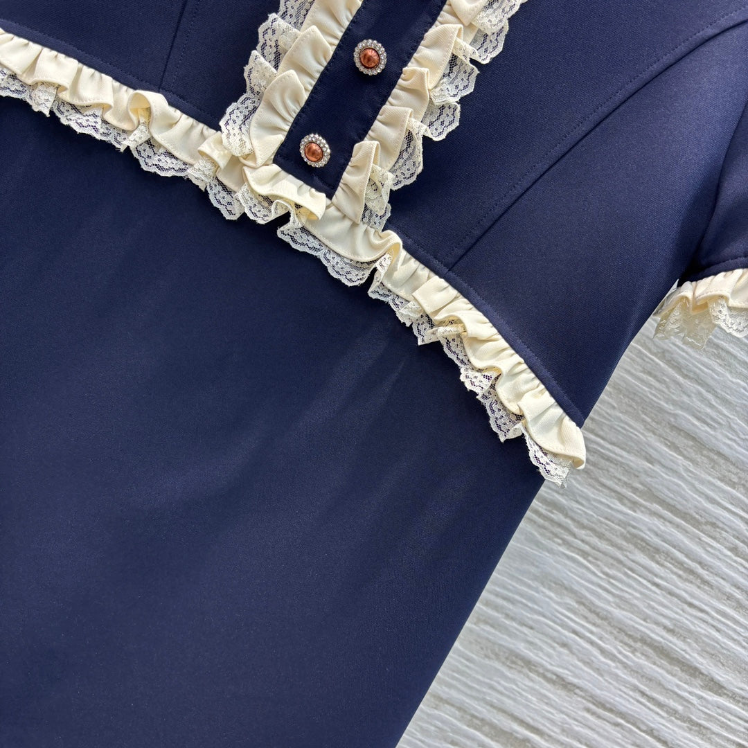 Valentino* 25SS contrast ear collar short-sleeved dress