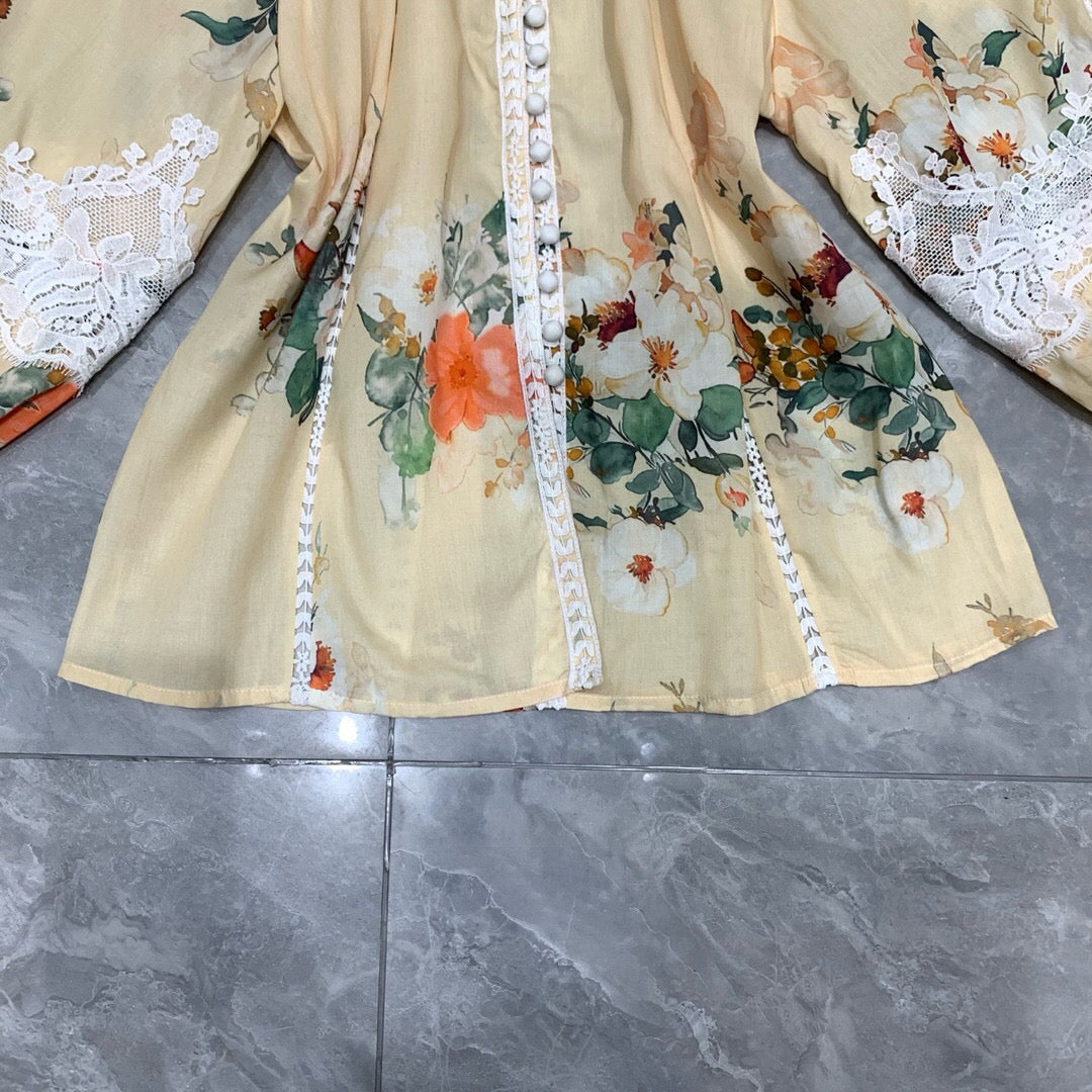 ZIMMERM* Stand-up collar lace top + shorts set