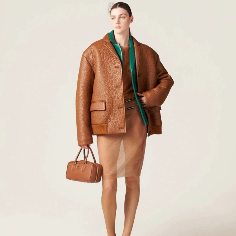 MIU* 100% sheepskin single button jacket