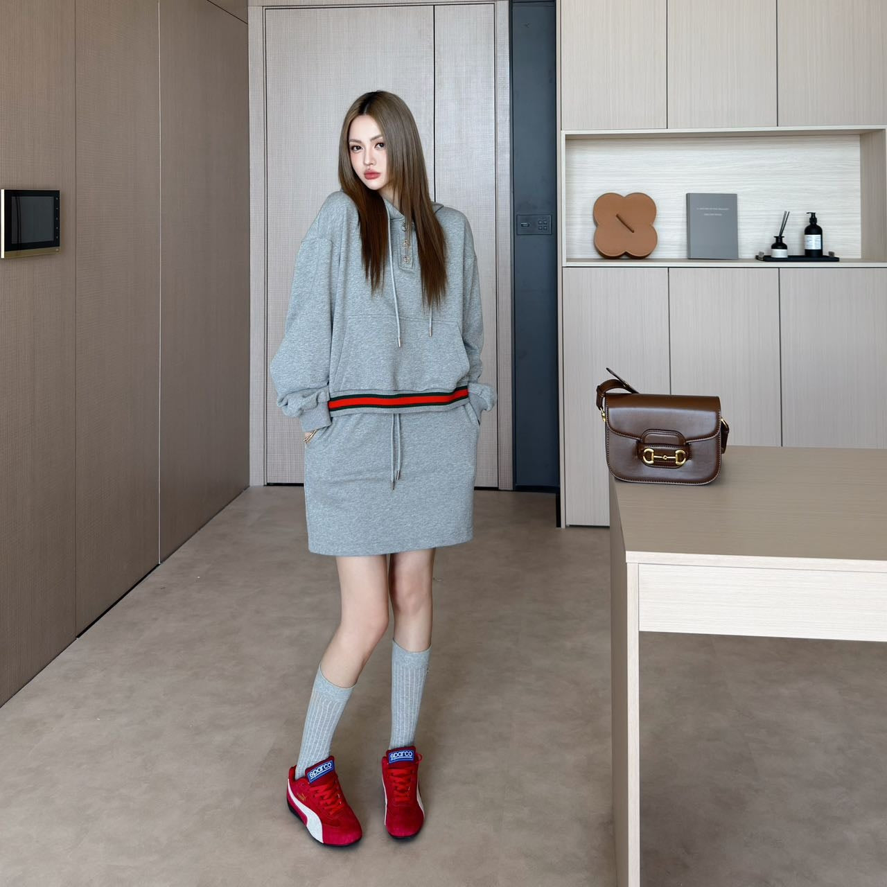 GUC* 25 Hooded Half-Button Sweatshirt + Elastic Sweater Skirt