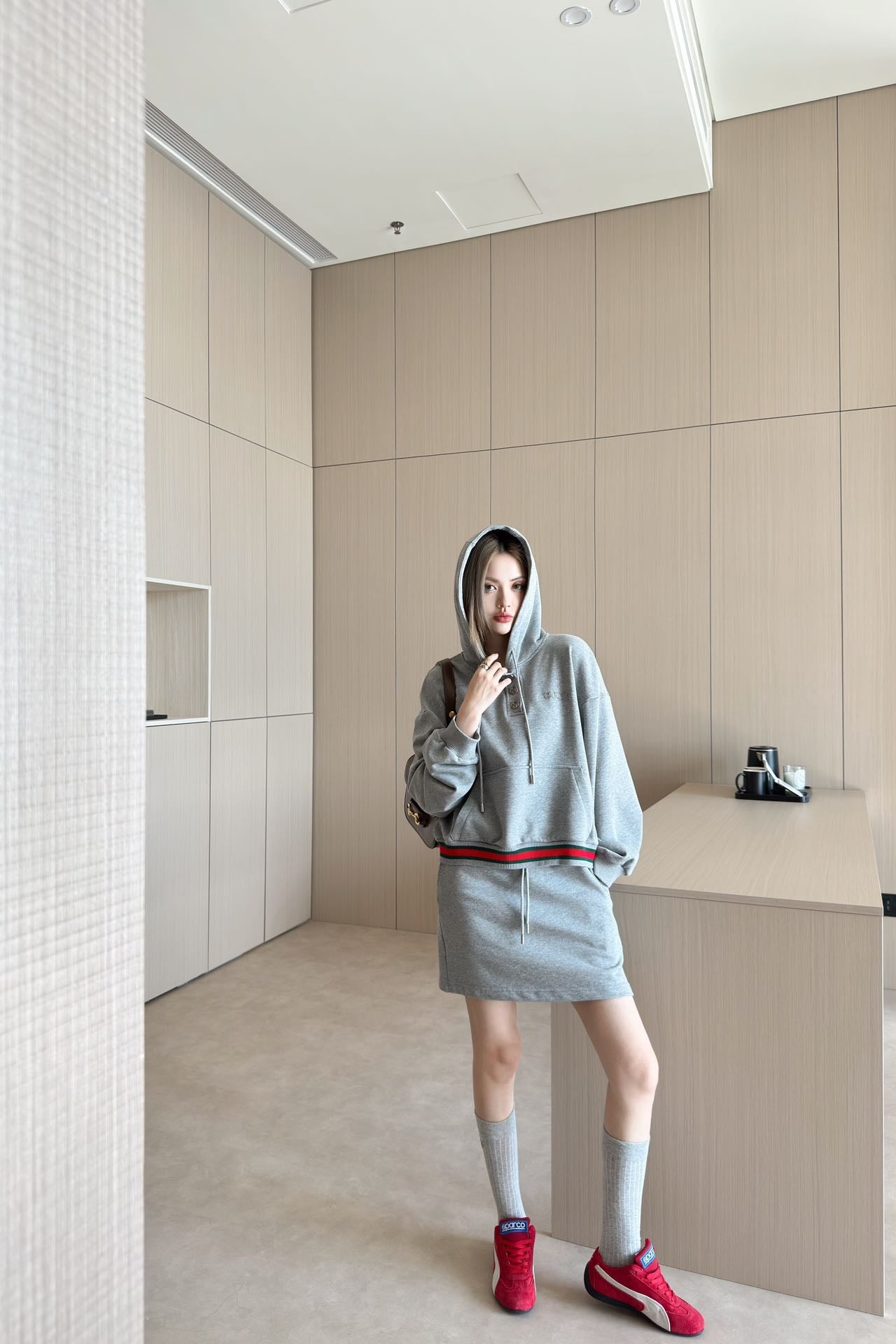 GUC* 25 Hooded Half-Button Sweatshirt + Elastic Sweater Skirt