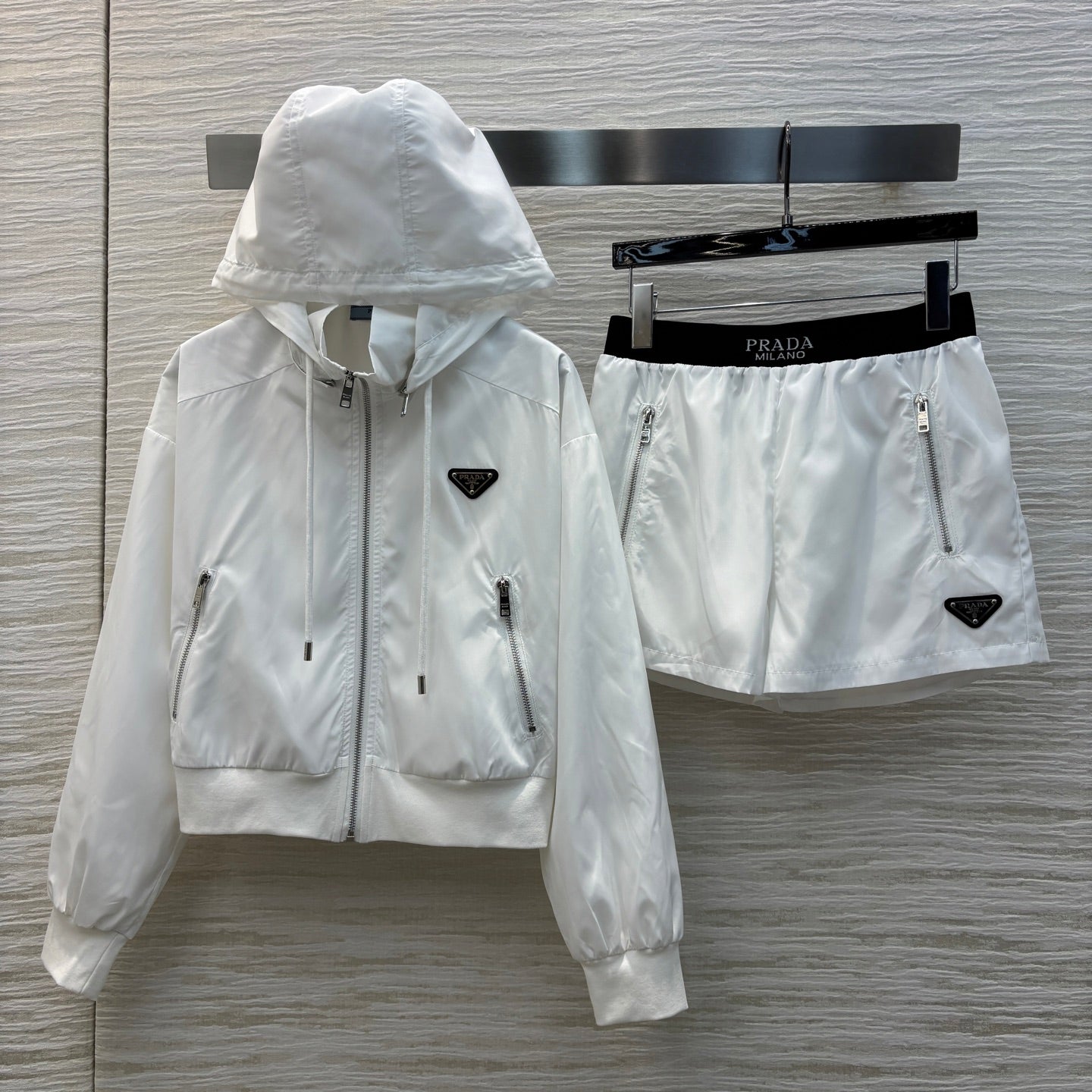 PRA* 25SS Hooded Zipper Jacket + High Waist Shorts Set