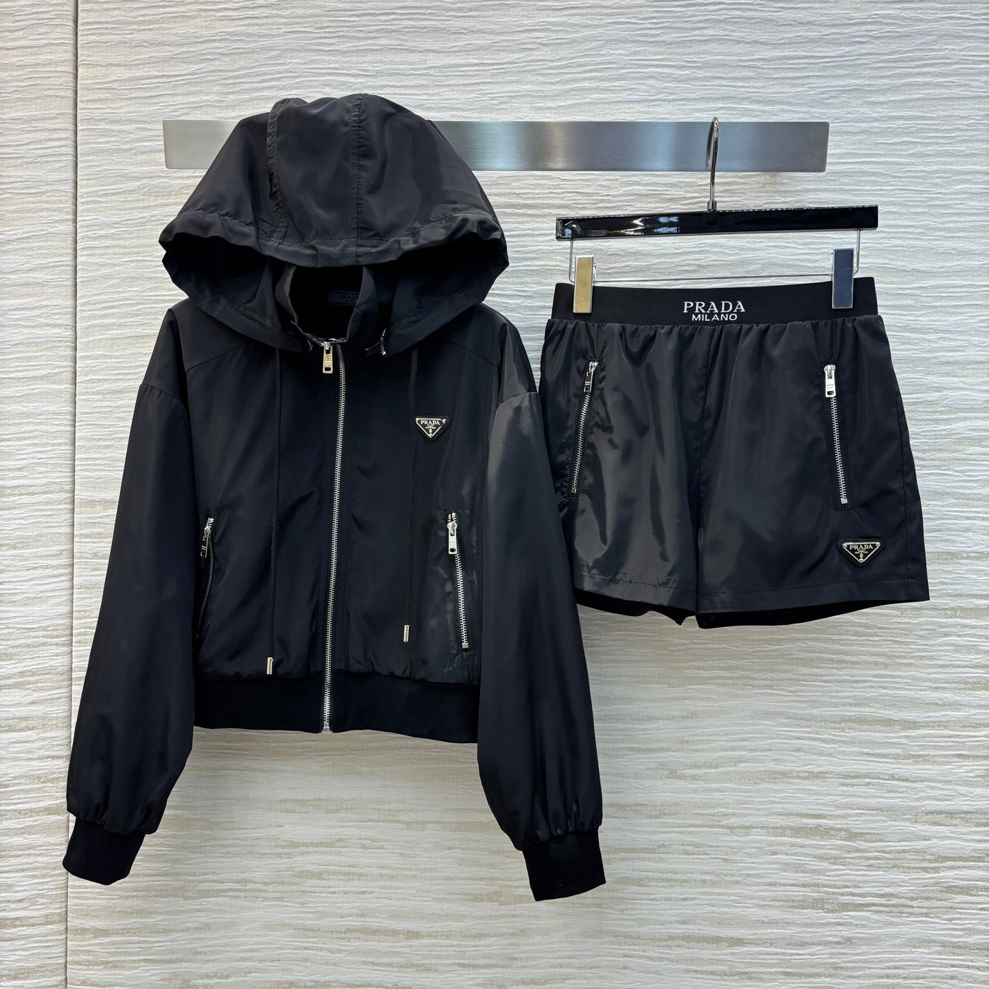 PRA* 25SS Hooded Zipper Jacket + High Waist Shorts Set
