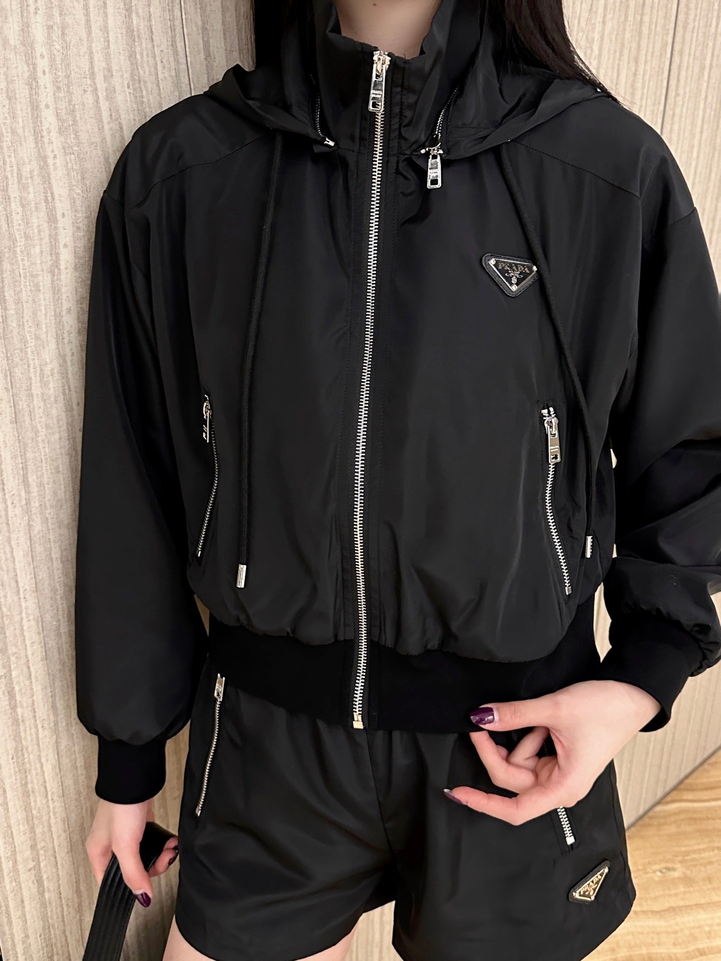 PRA* 25SS Hooded Zipper Jacket + High Waist Shorts Set