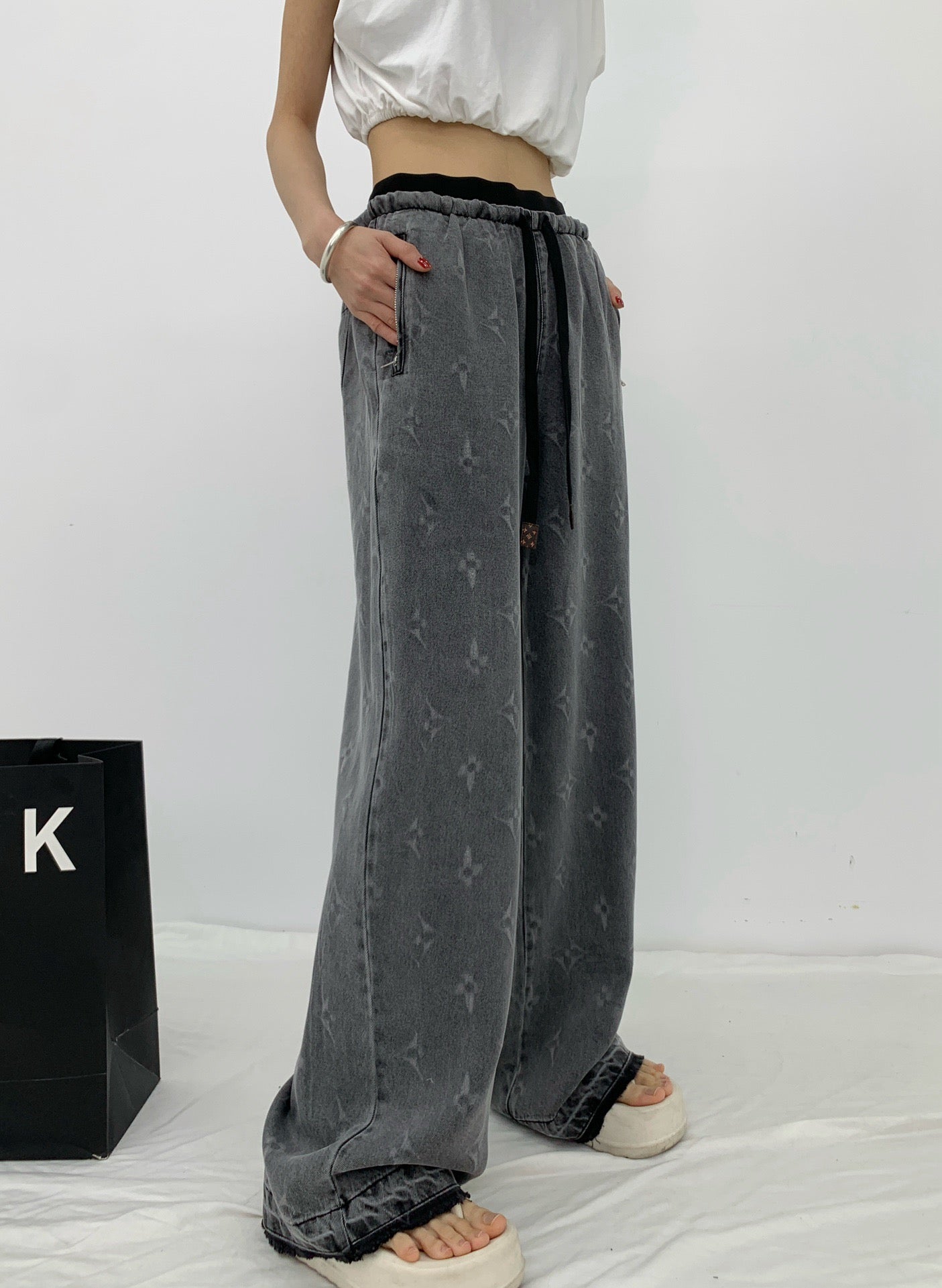 LOU* 25SS Tencel denim wide-leg pants