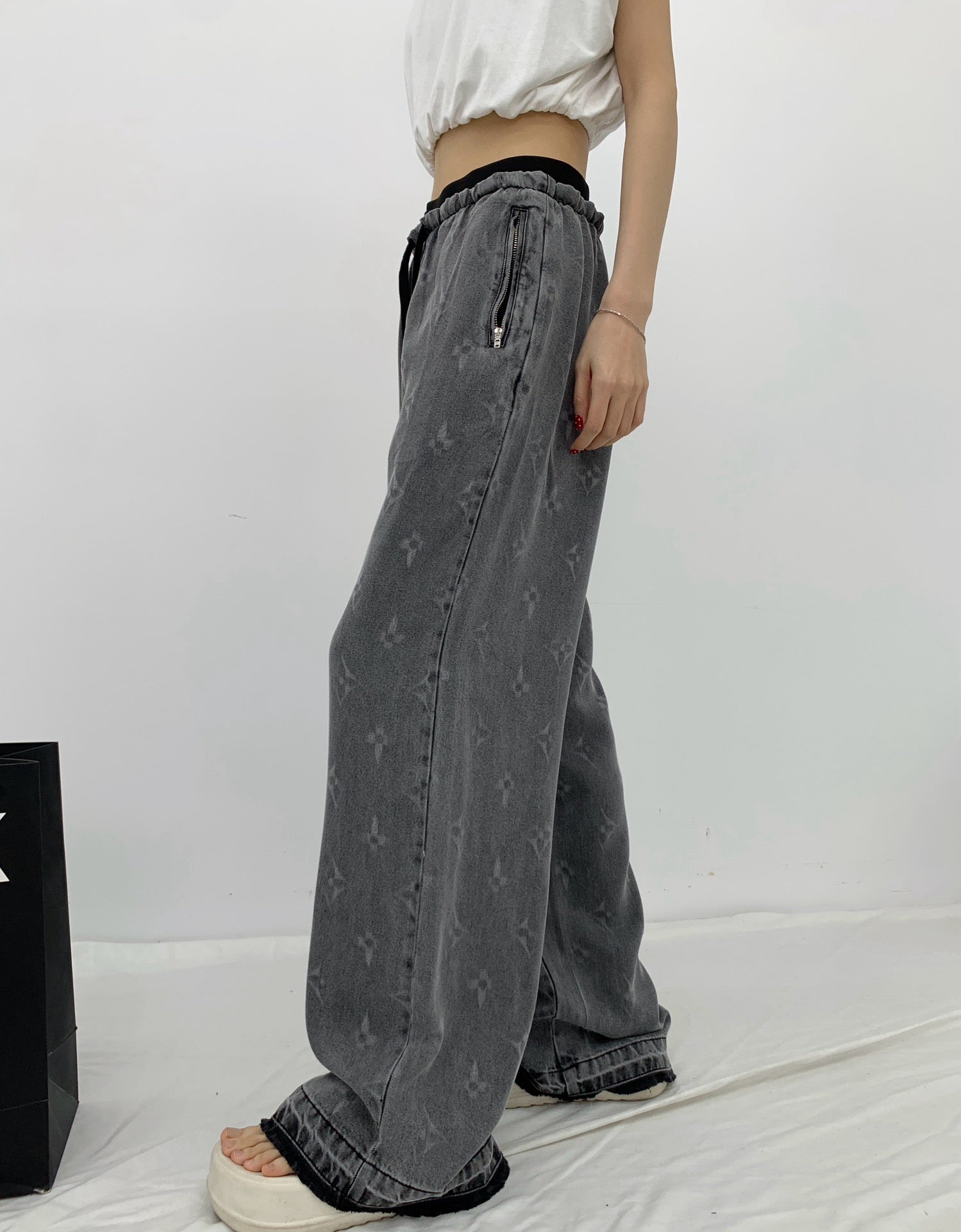 LOU* 25SS Tencel denim wide-leg pants