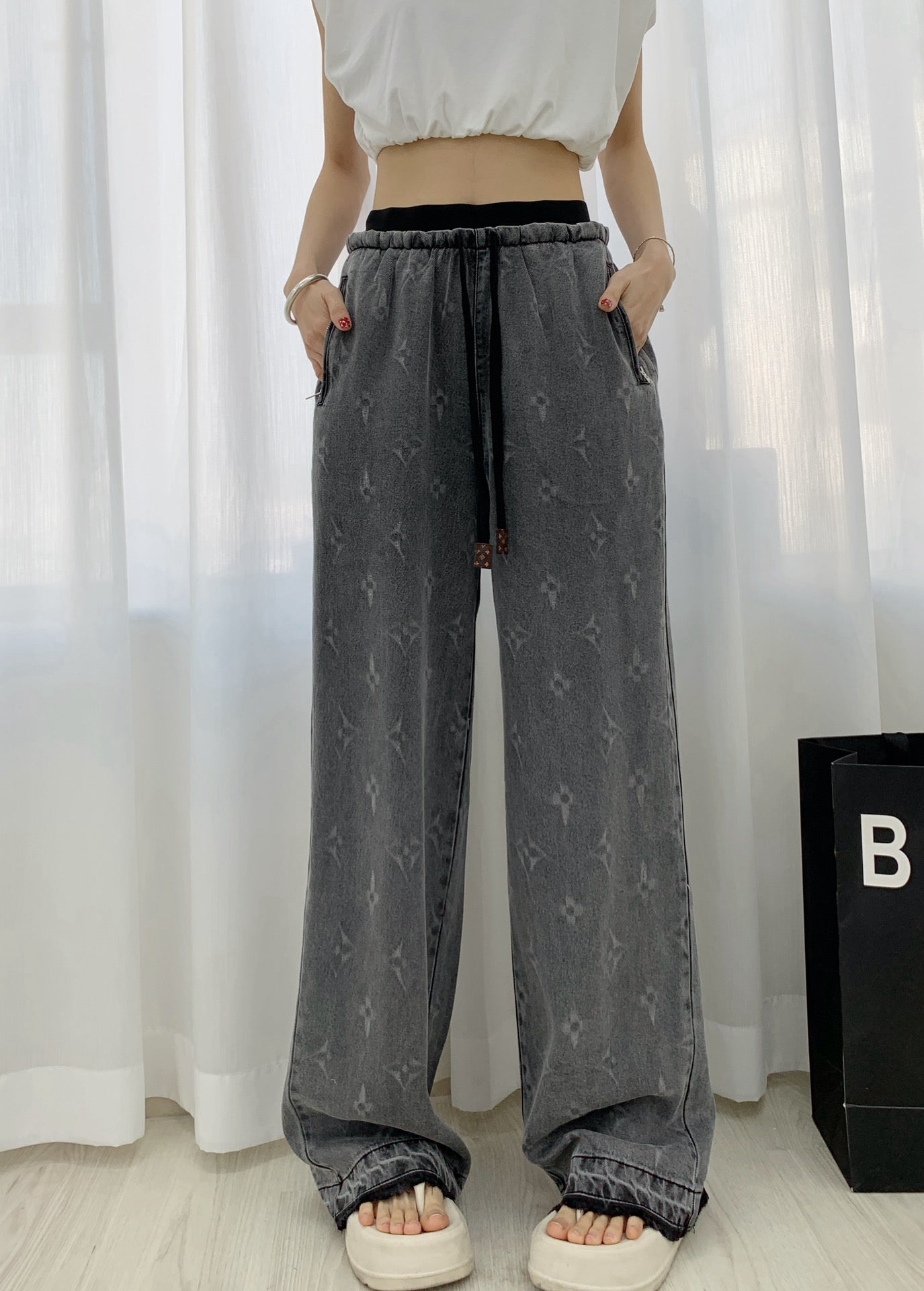 LOU* 25SS Tencel denim wide-leg pants