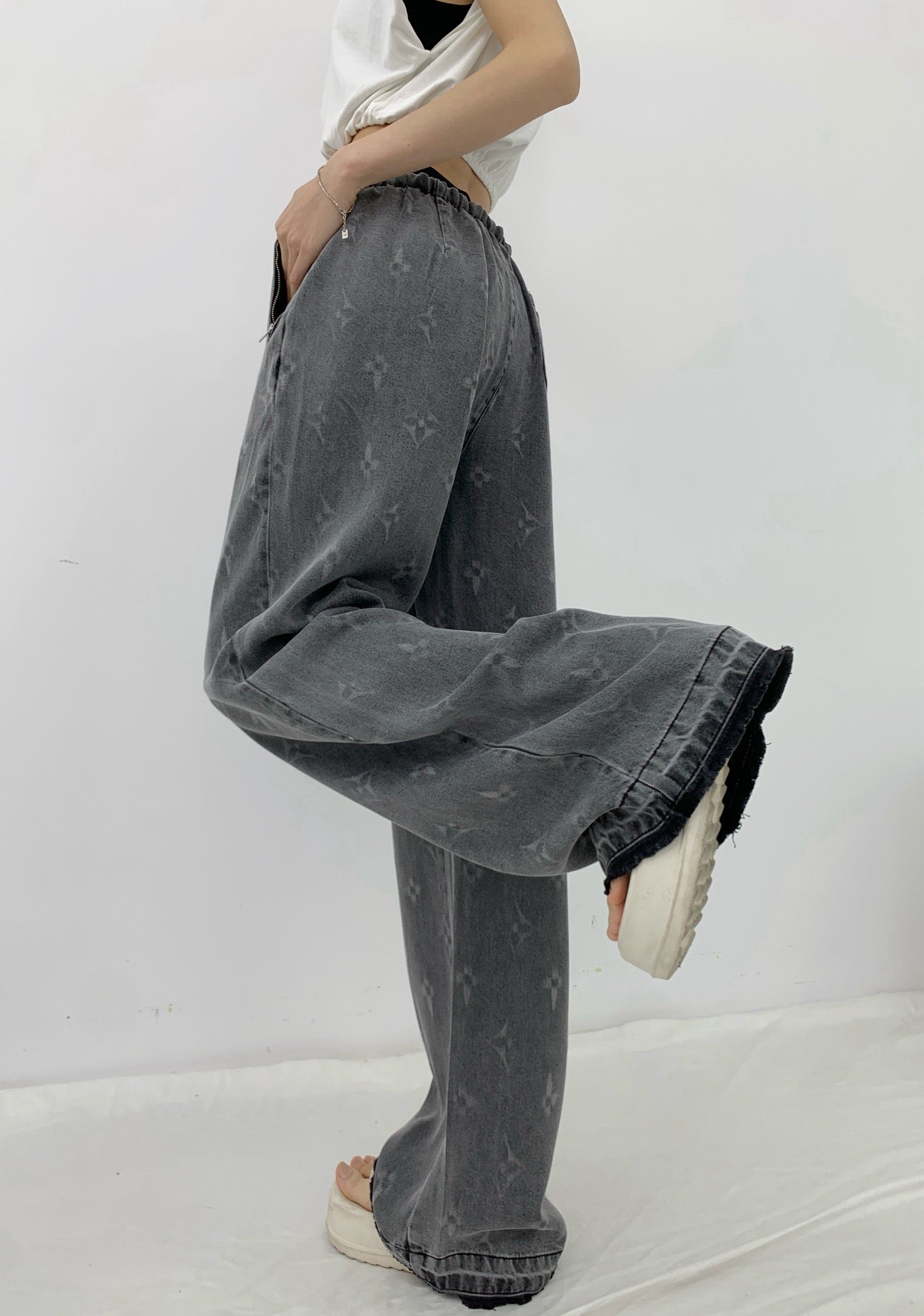 LOU* 25SS Tencel denim wide-leg pants