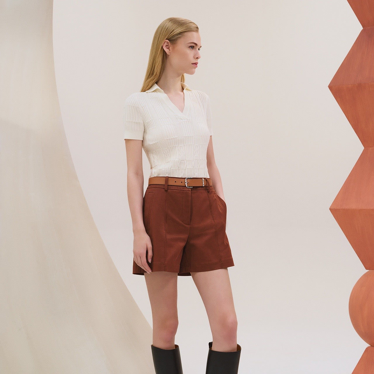 Hermè*25SS embossed jacquard knitted top