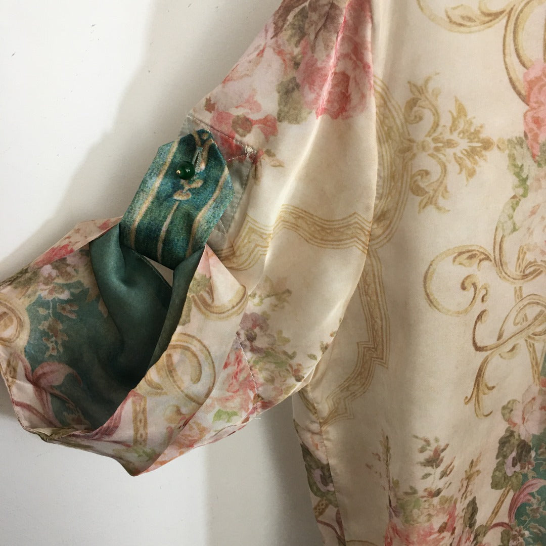 ZIM* Flower Print Short Sleeve Shirt + Drawstring High Waist Wide Leg Pants