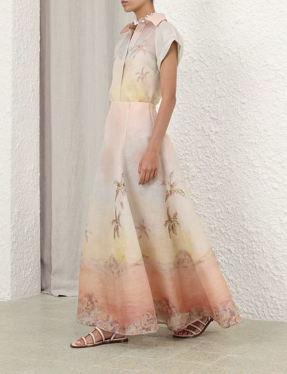 ZIM* Lapel Printed Top + Skirt