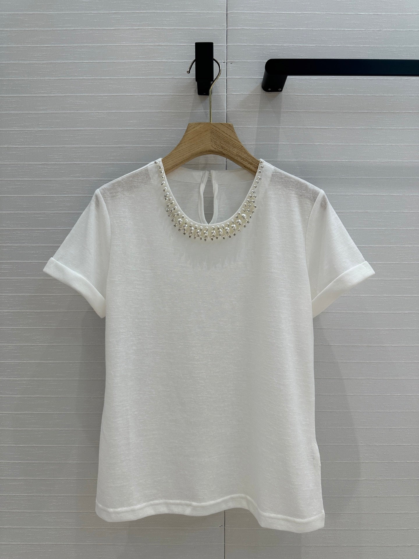 ZIM* 25SS Shell Crystal Collar T-shirt