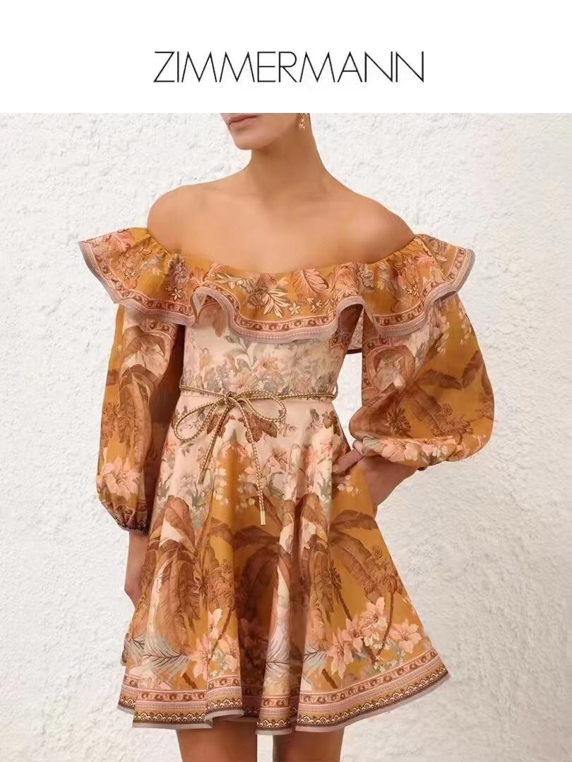 ZIM* Vintage floral print drawstring waist dress