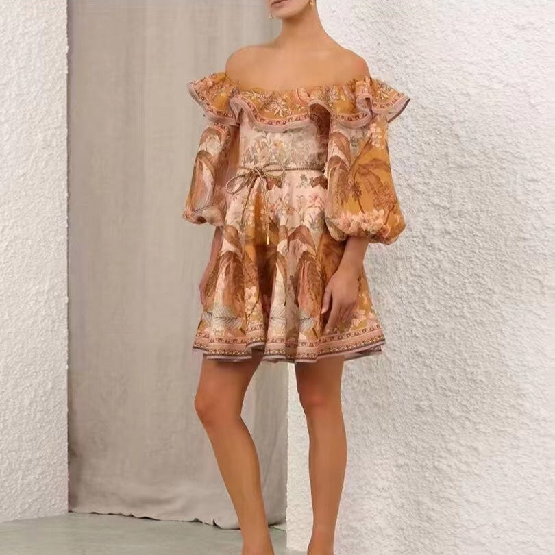 ZIM* Vintage floral print drawstring waist dress