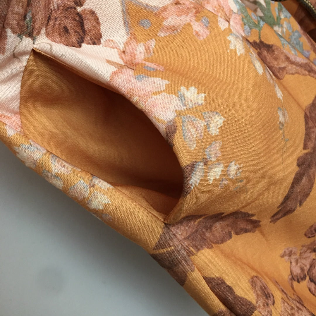 ZIM* Vintage floral print drawstring waist dress