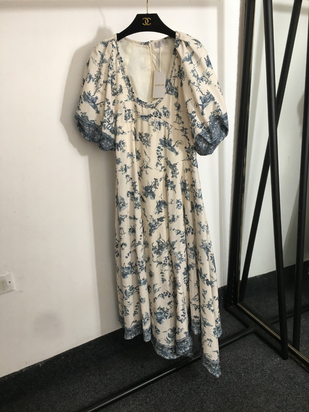 ZIM* Printed U-neck puff short-sleeved dress