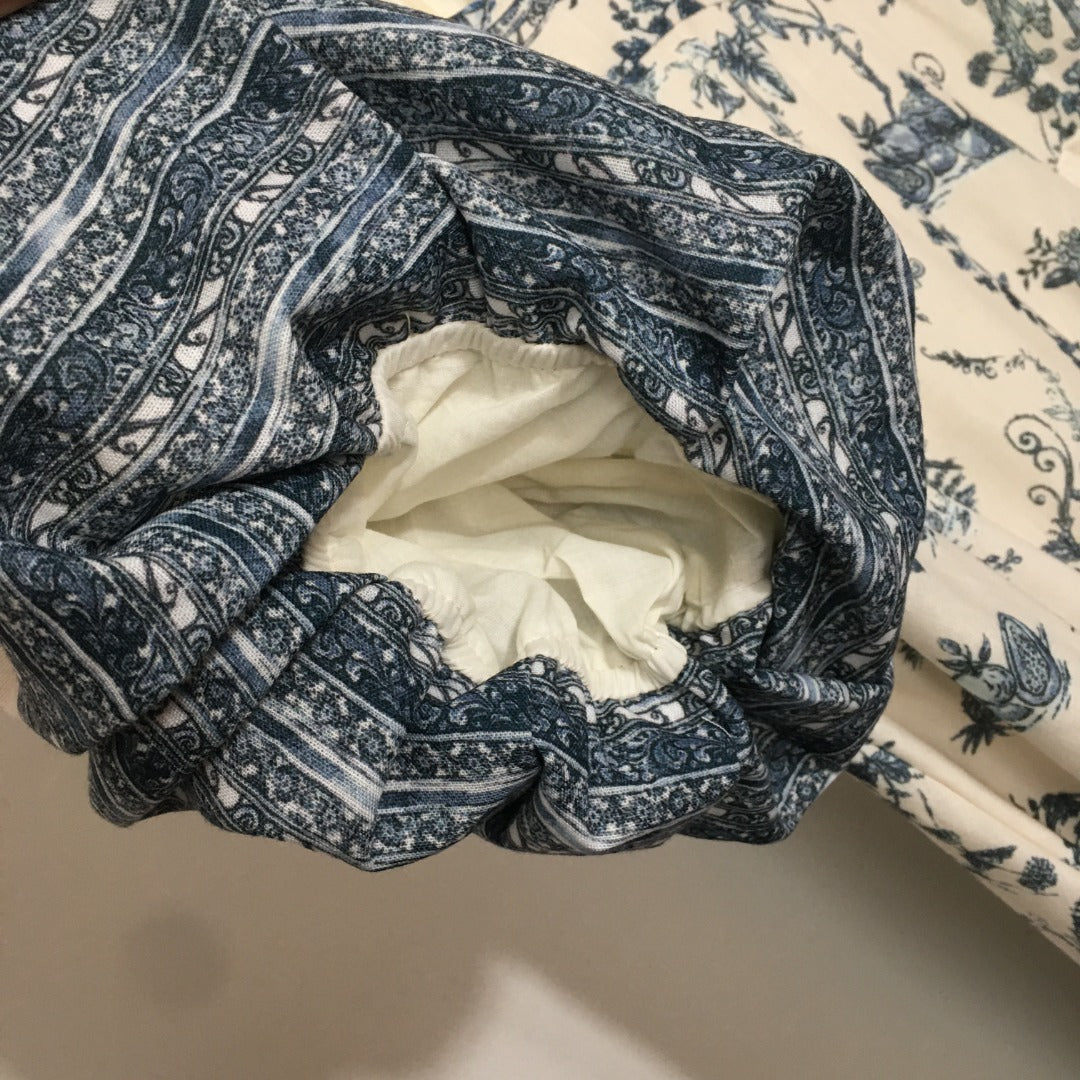 ZIM* Printed U-neck puff short-sleeved dress