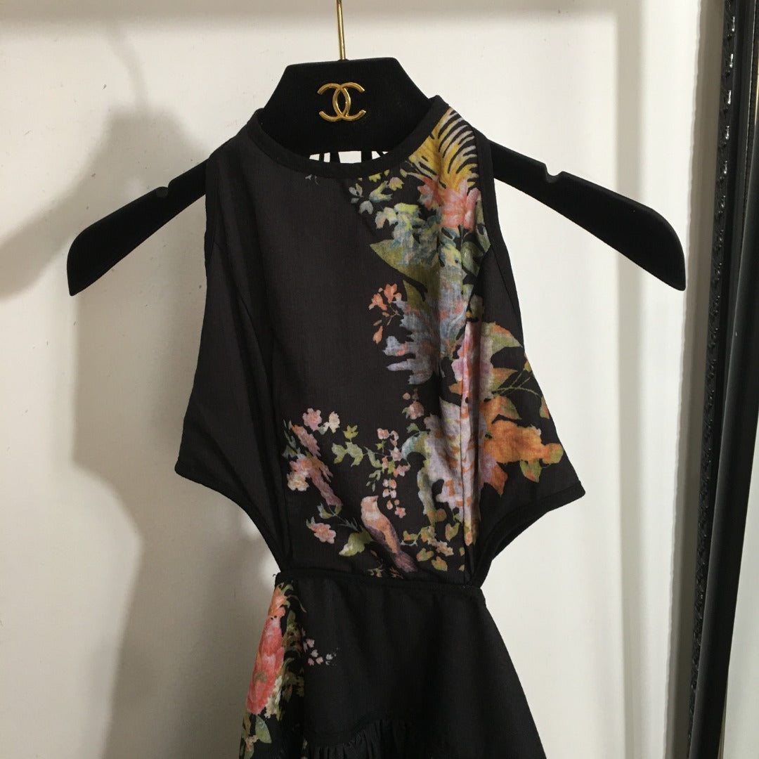 ZIM* Printed Sexy Backless Waist Halter Neck Tank Dress