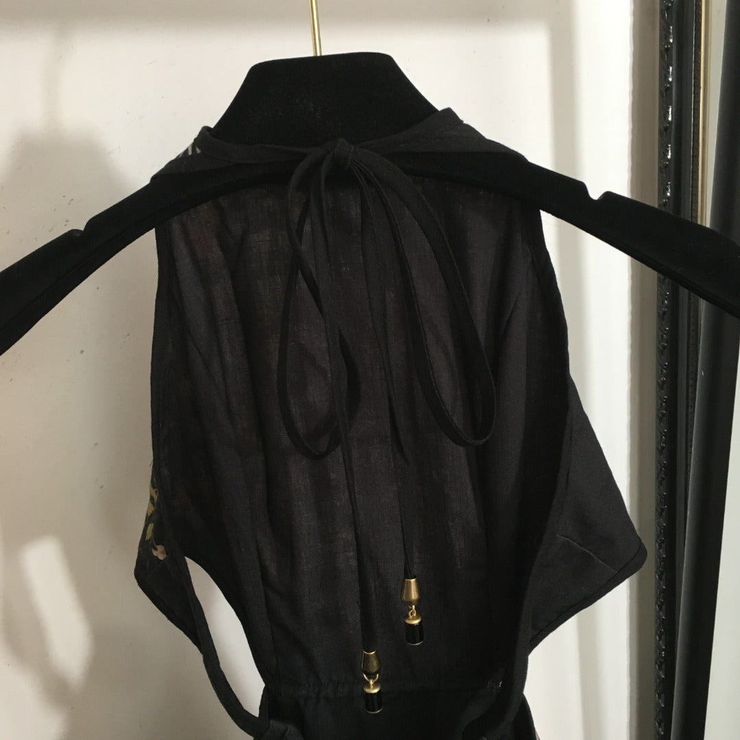 ZIM* Printed Sexy Backless Waist Halter Neck Tank Dress