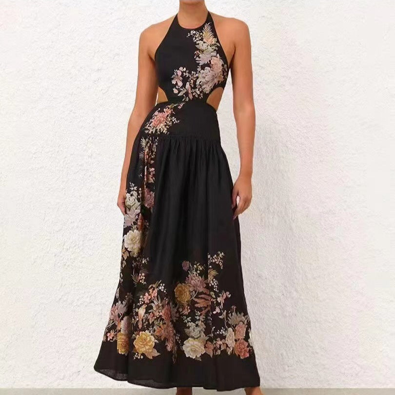 ZIM* Printed Sexy Backless Waist Halter Neck Tank Dress