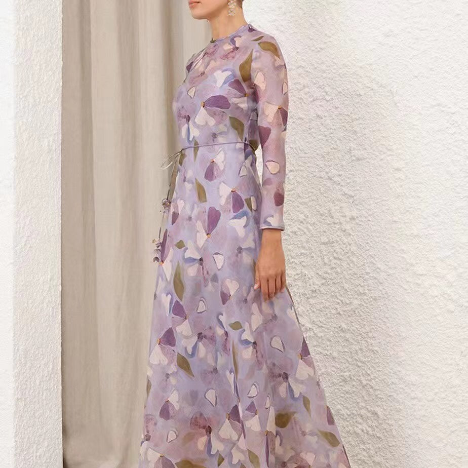 ZIM* Floral Tie Waist Long Sleeve Dress