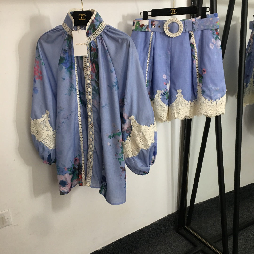 ZIM* Lace Panel Long Sleeve Shirt + Shorts Dress