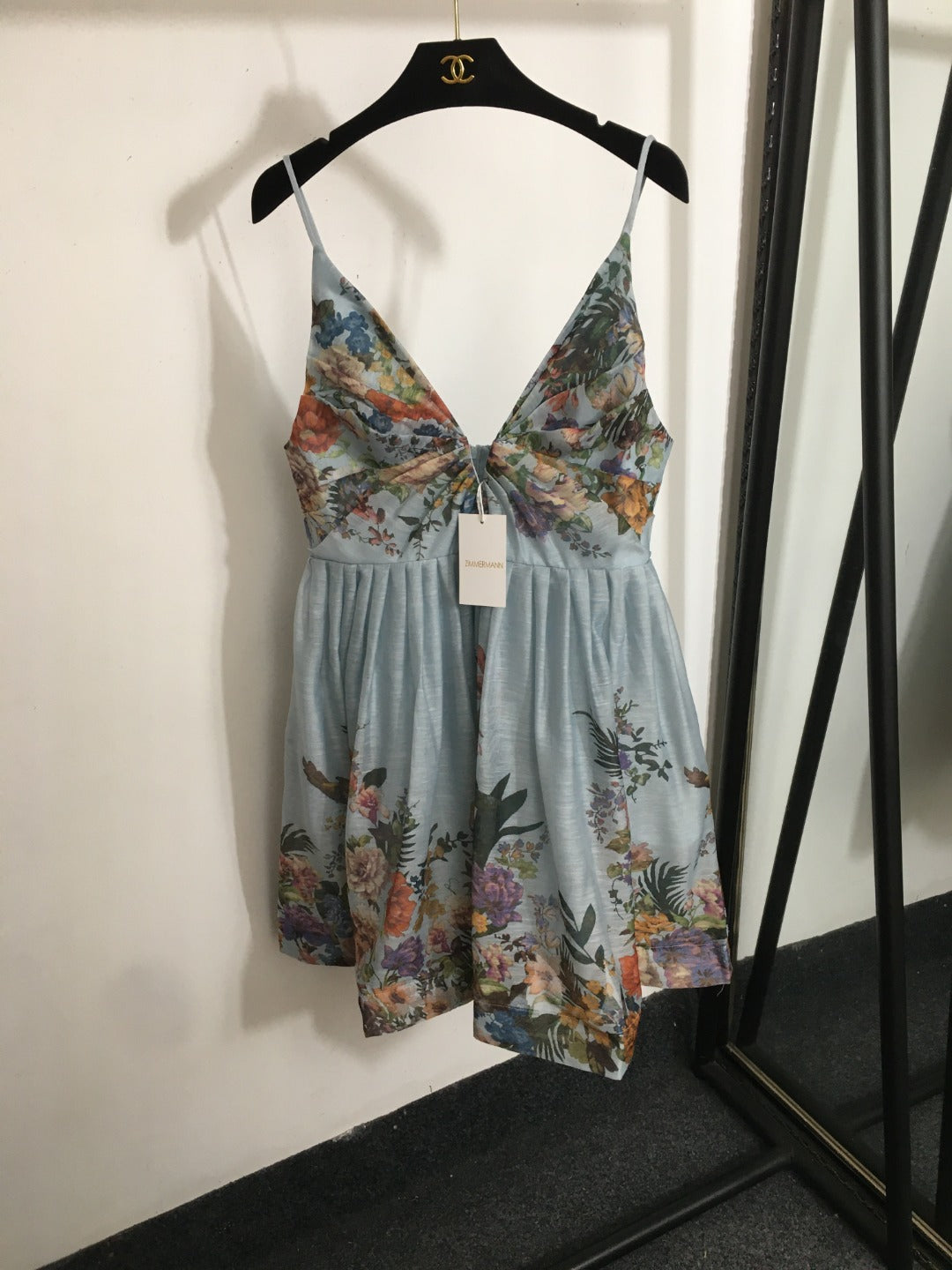 ZIM* Colorful Flower Print V-Neck Chain Dress