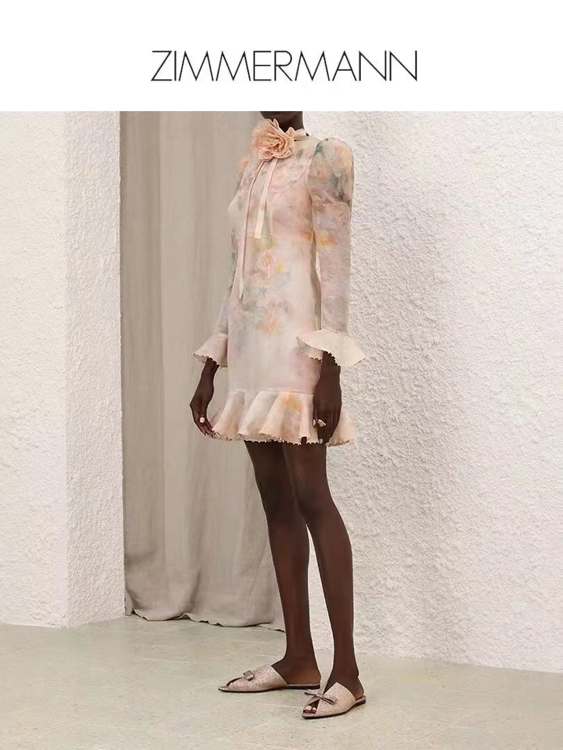 ZIM*3D flower belt long sleeve dress