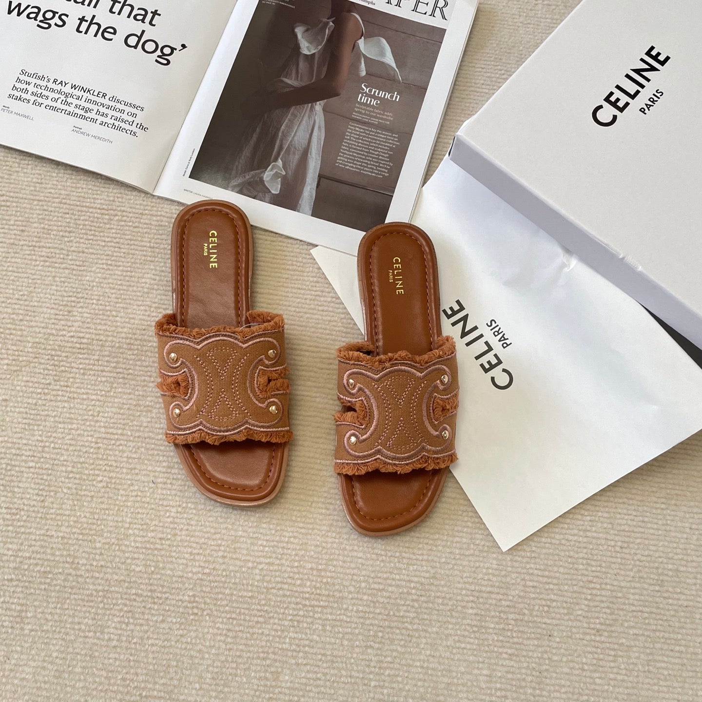 Celi* 25SS denim tassel slippers