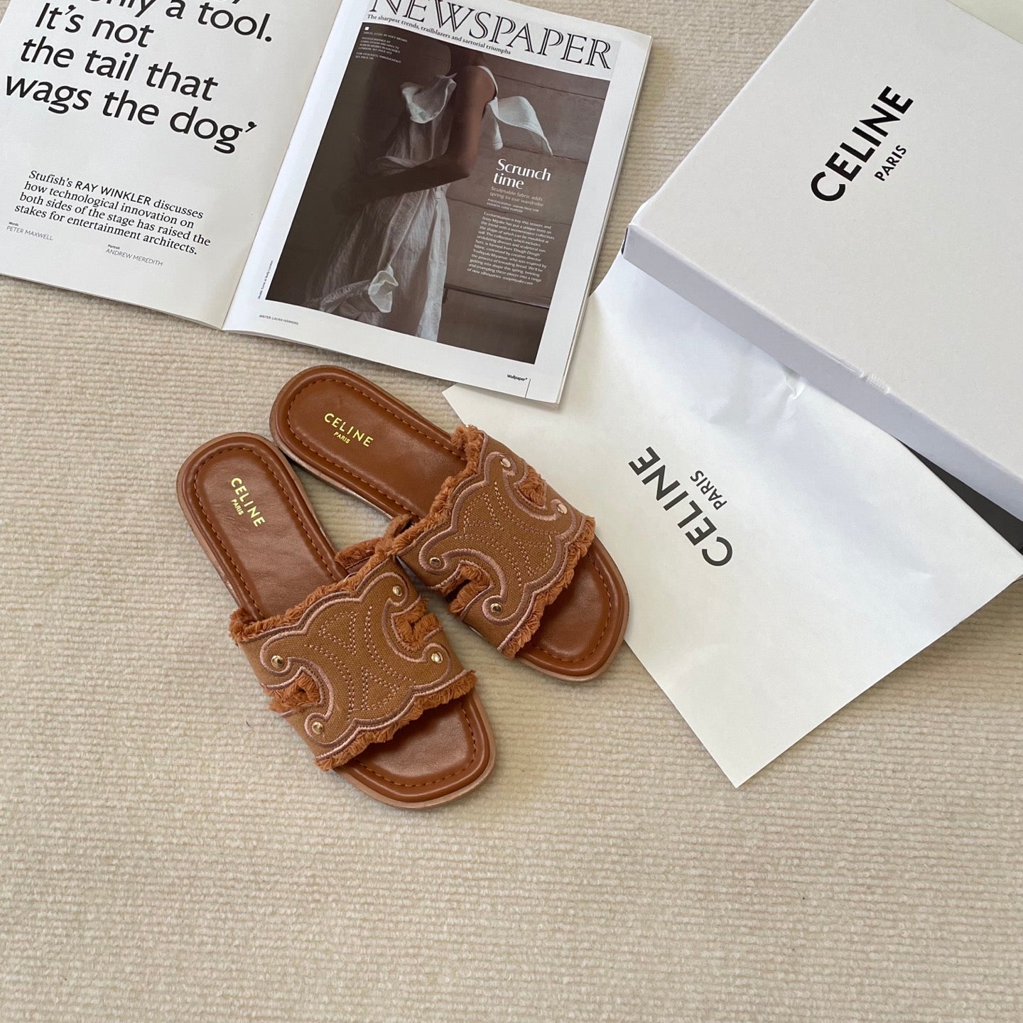 Celi* 25SS denim tassel slippers