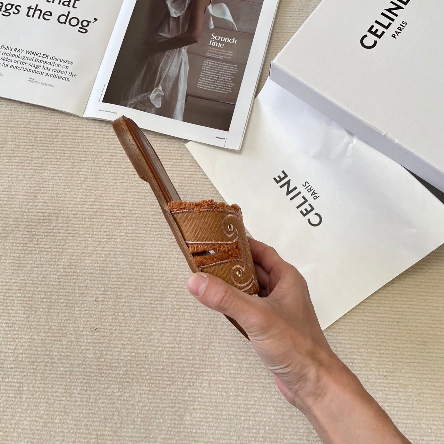 Celi* 25SS denim tassel slippers