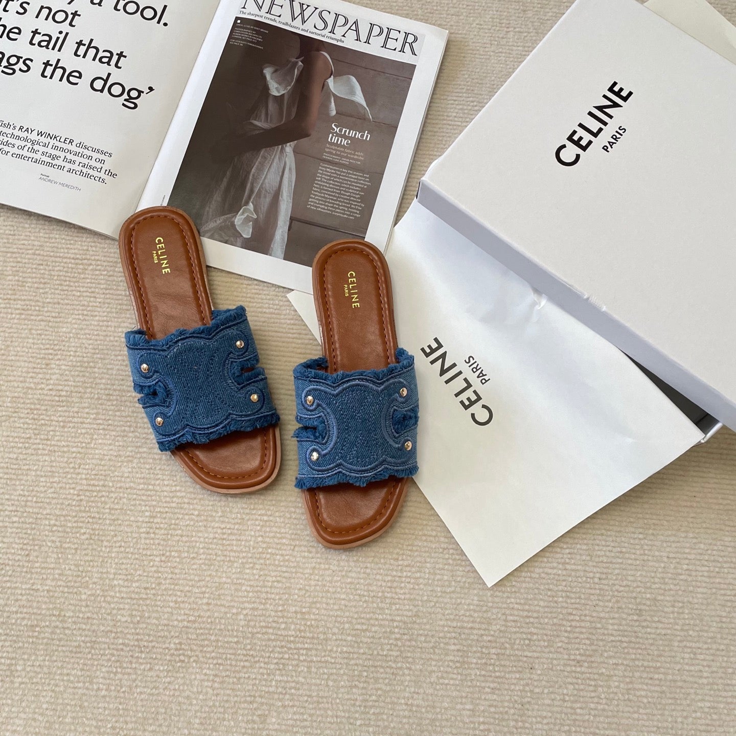 Celi* 25SS denim tassel slippers