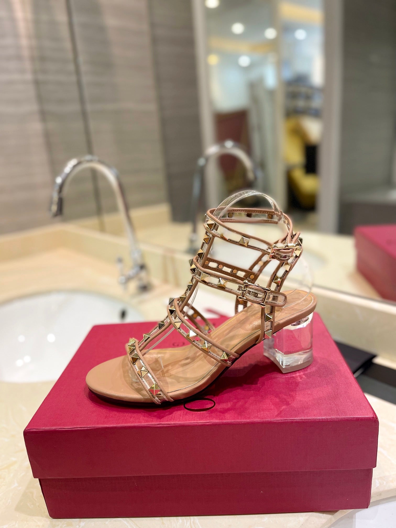 Valent* 25SS crystal heel slippers