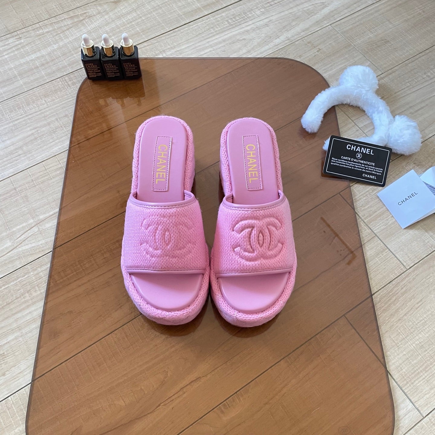 CHAN* 25SS Knitted Platform Wedge Slides