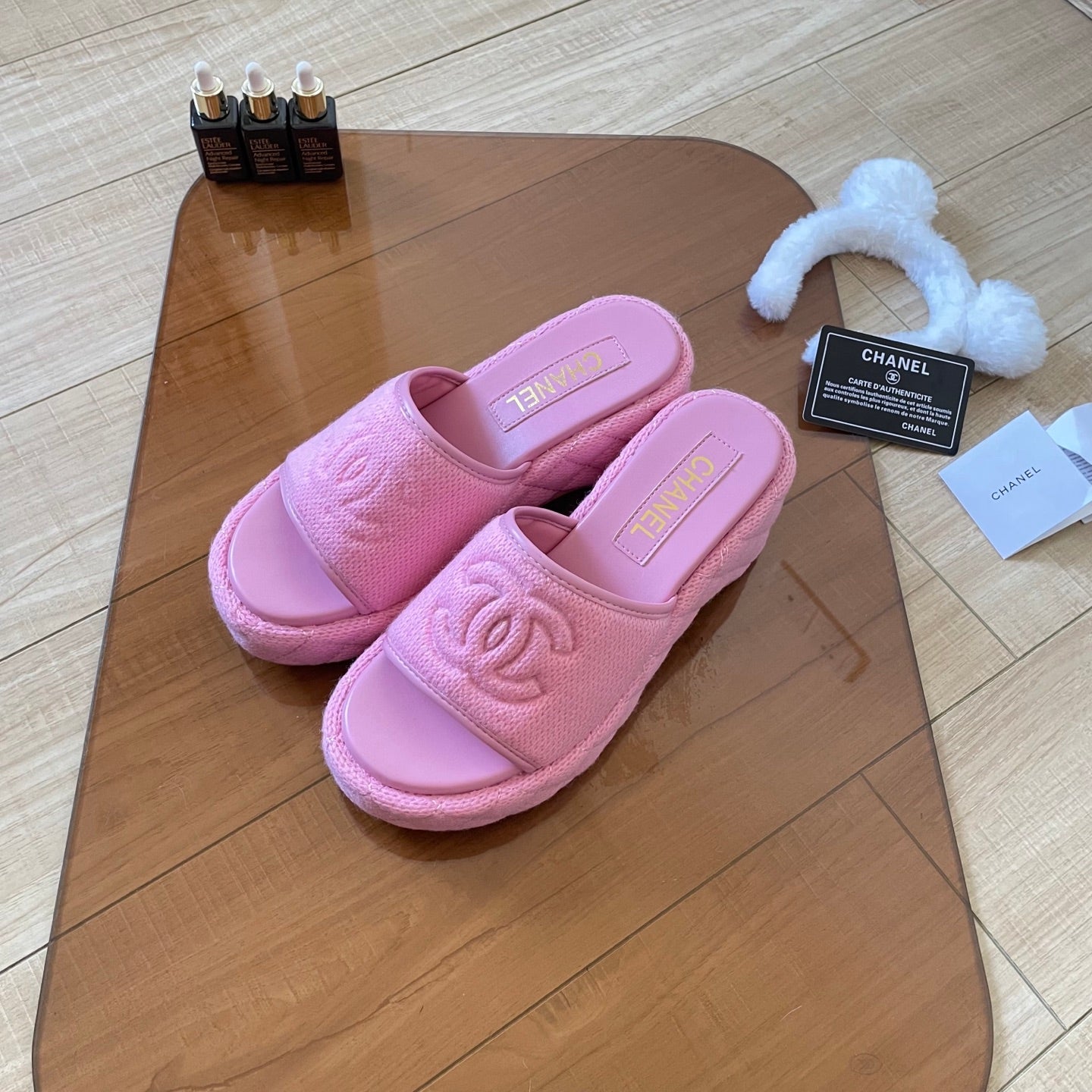 CHAN* 25SS Knitted Platform Wedge Slides