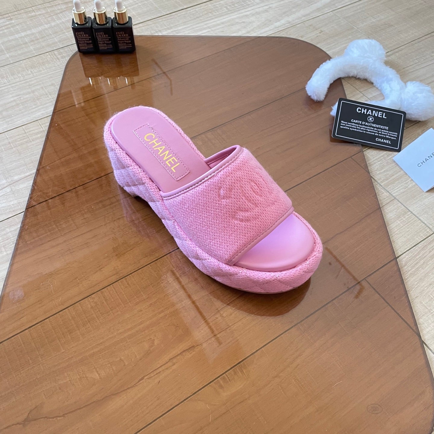 CHAN* 25SS Knitted Platform Wedge Slides