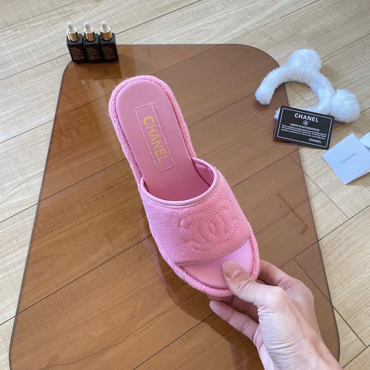 CHAN* 25SS Knitted Platform Wedge Slides