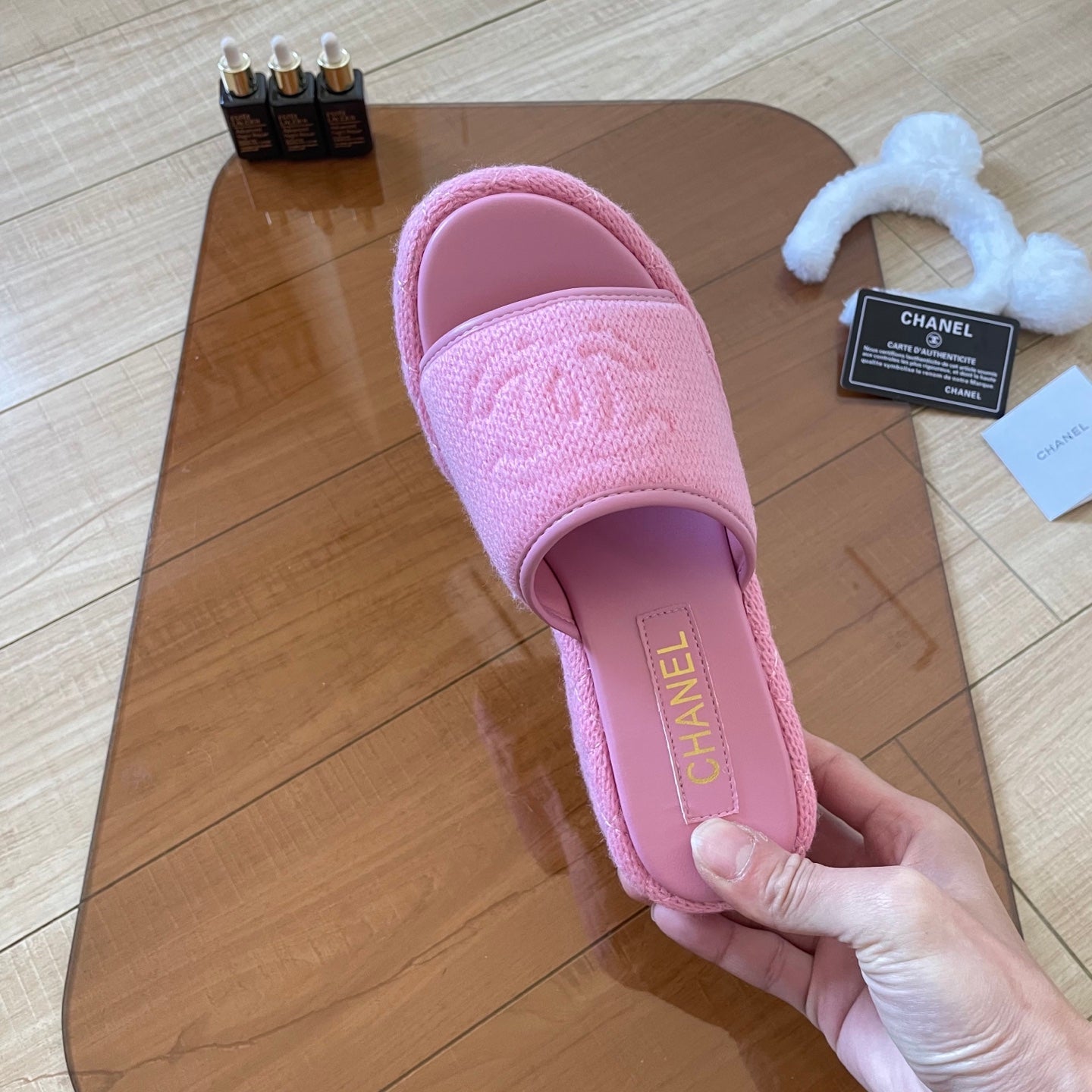 CHAN* 25SS Knitted Platform Wedge Slides