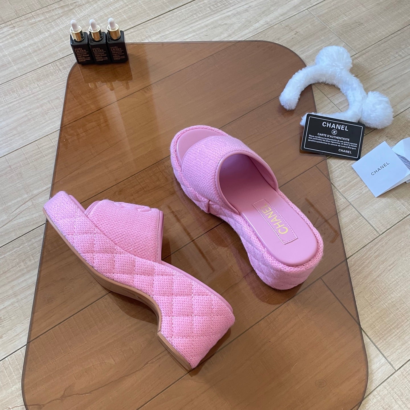 CHAN* 25SS Knitted Platform Wedge Slides